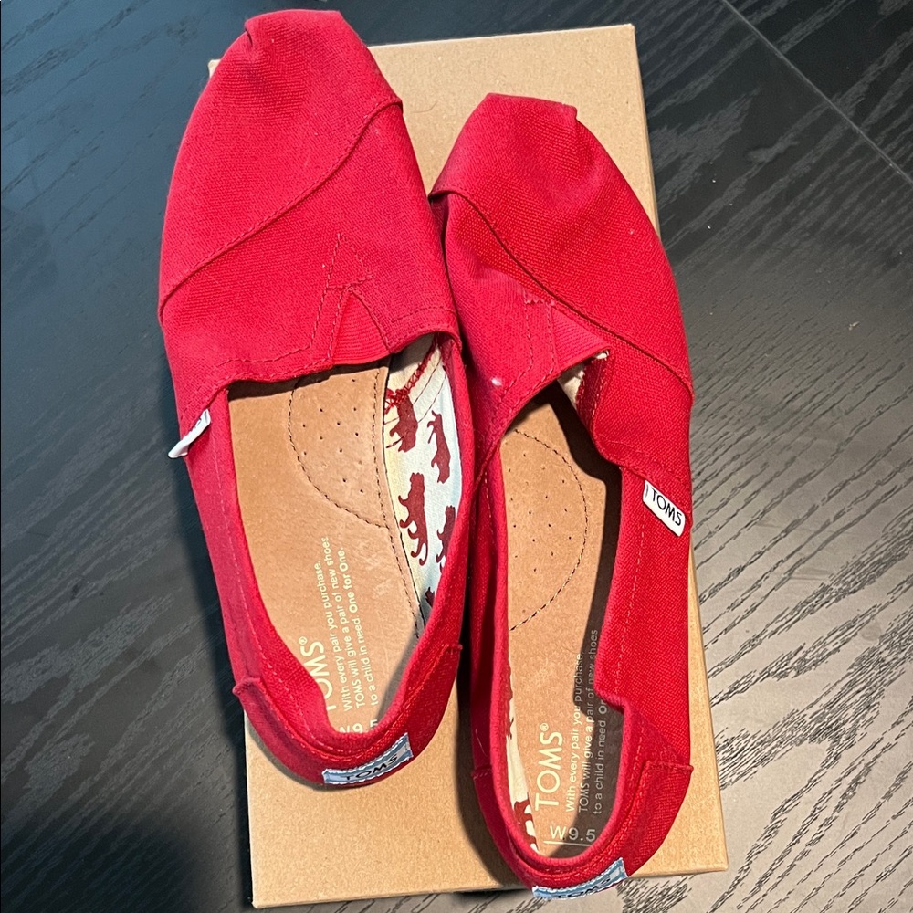 TOMS Vibrant Red Canvas Slip-Ons